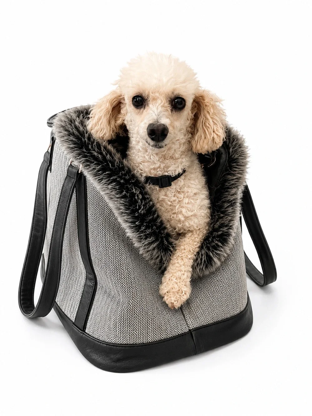 Modern Luxe Collection Fur Lined Pet Carrier Bag with Handles Preppy Petcore